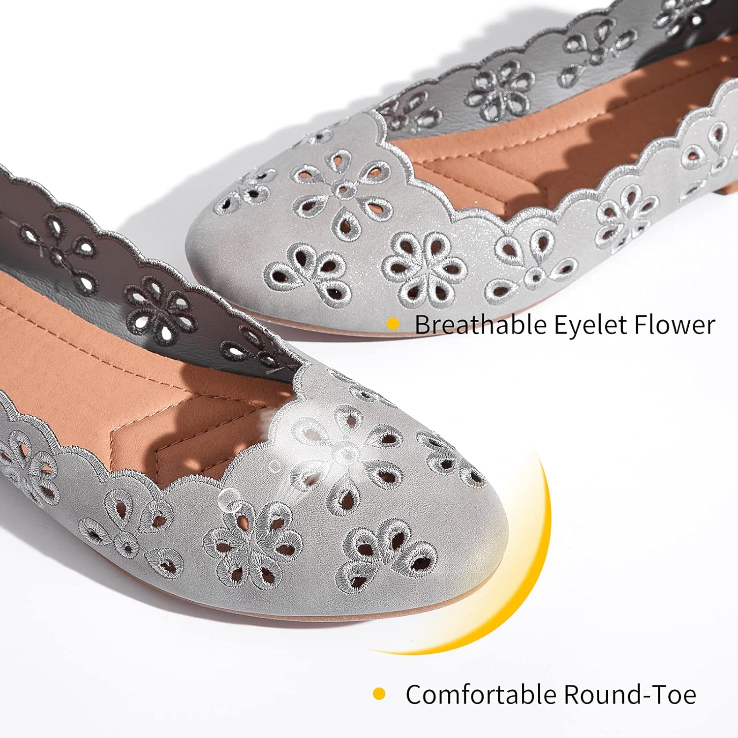 womens ballet flats black pu leather dress shoes comfortable round toe slip on flats with breathable eyelets